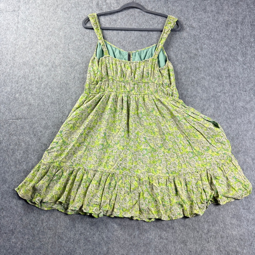 American Eagle Green Floral Mini Dress XL Tie Front Smocked Ruffle Fairycore - Picture 6 of 13